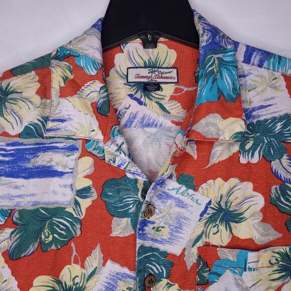 Tommy Bahama Hawaiian Shirt Mens XL Tropical Floral Postcard Silk - Picture 2 of 10